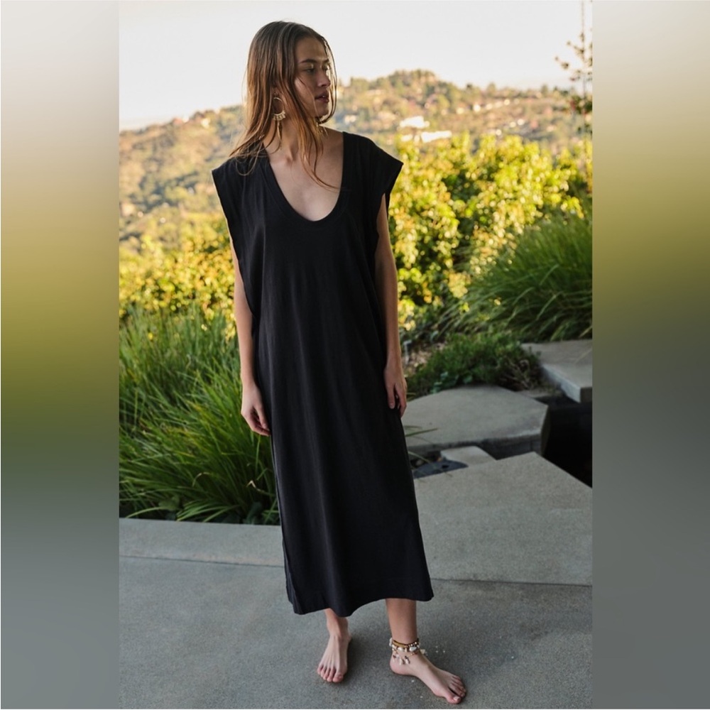 Free People Beach Carta Tee Shirt Maxi Dress Black Size Medium Coverup Festival - Picture 4 of 15
